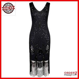 Sequin Flapper Dress 1920s Gatsby Cocktail Art Deco Fringe